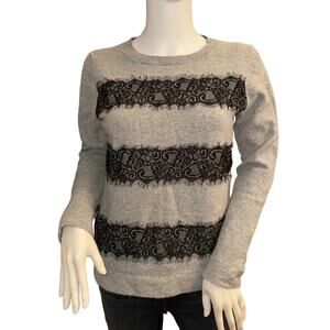 J. Crew Gray Wool Blend and Black Lace Sweater Size Medium